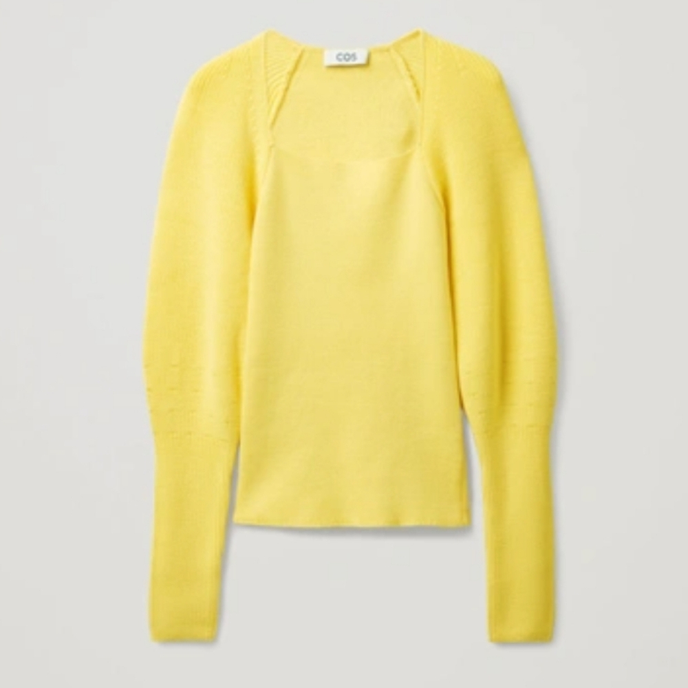 COS Puff-sleeve Knitted Top In Yellow